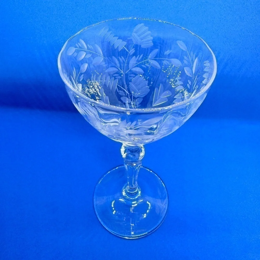 Vintage Optic Etched Floral Cordial Glasses Set of 3